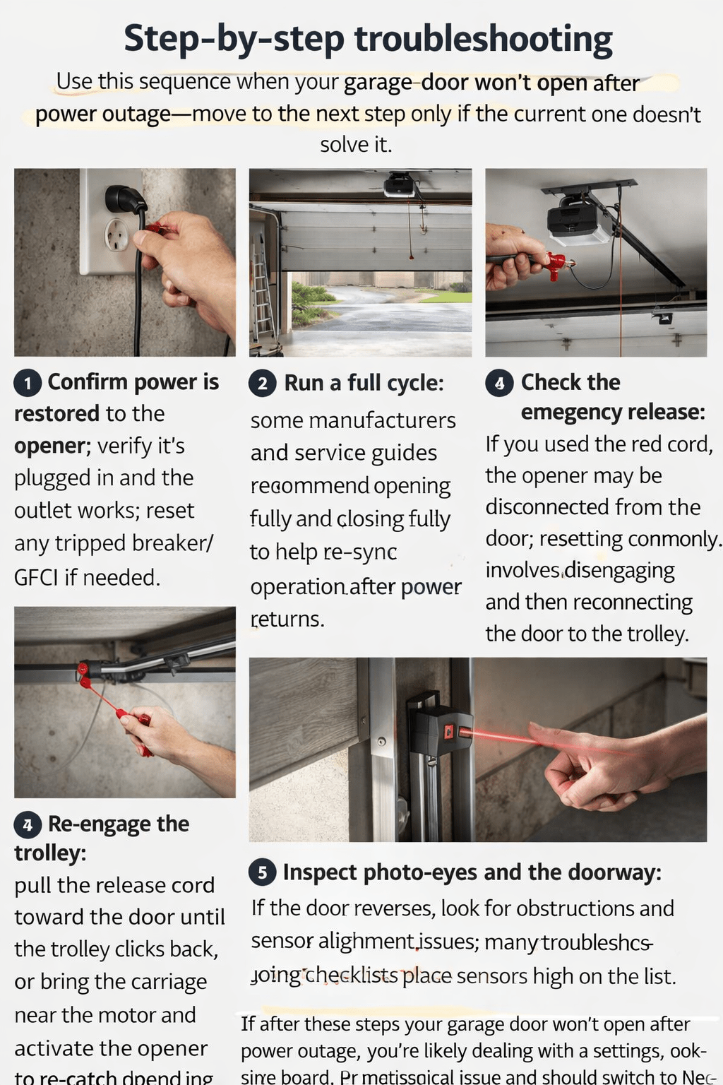 Step-by-step troubleshooting Garage door won't open after power outage